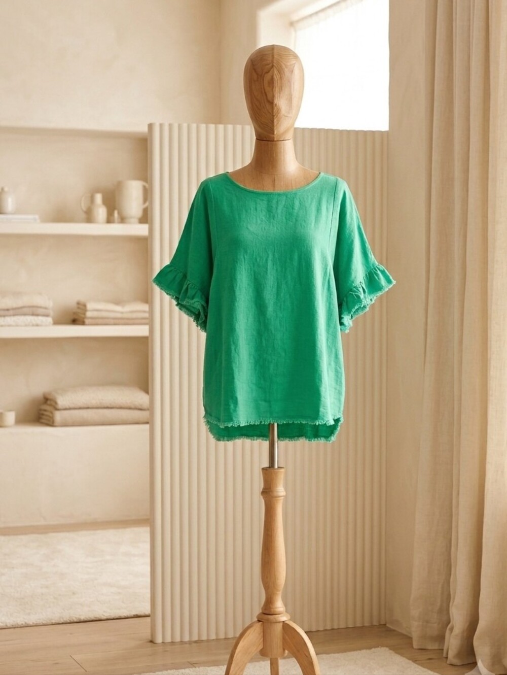Umgee Green Raw Hem Oversized Top Size Medium